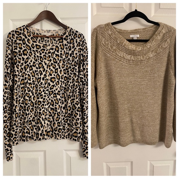 LOFT Sweaters - Bundle of 2 Women’s Sweaters - Leopard Print Cardigan and Beige Round Neck - XXL
